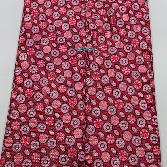 Marc Allen Pink Red Geometric Pattern Men's Italy Luxury 100% Silk Tie Necktie - Picture 5 of 7